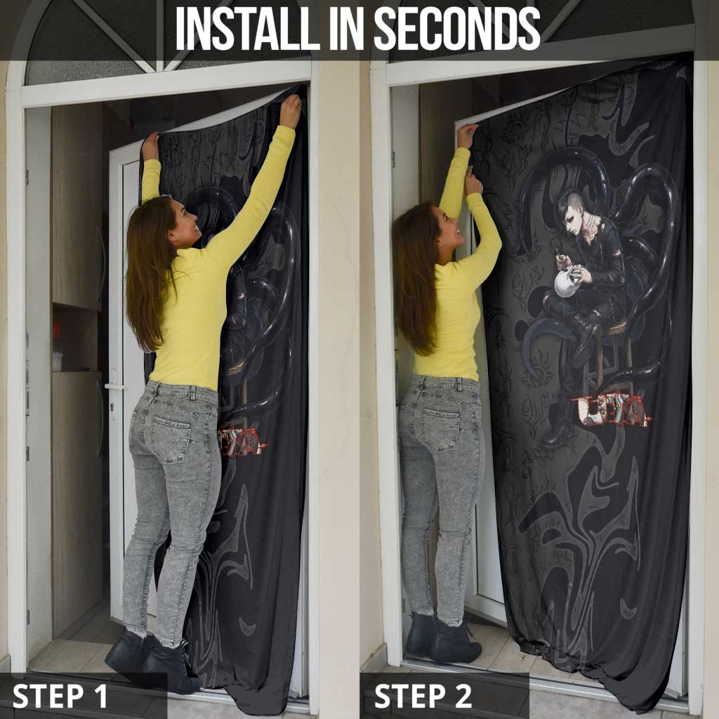 Uta Tokyo Ghoul Door Cover Dark Urban Tattoo Style with Oni Mask Elements