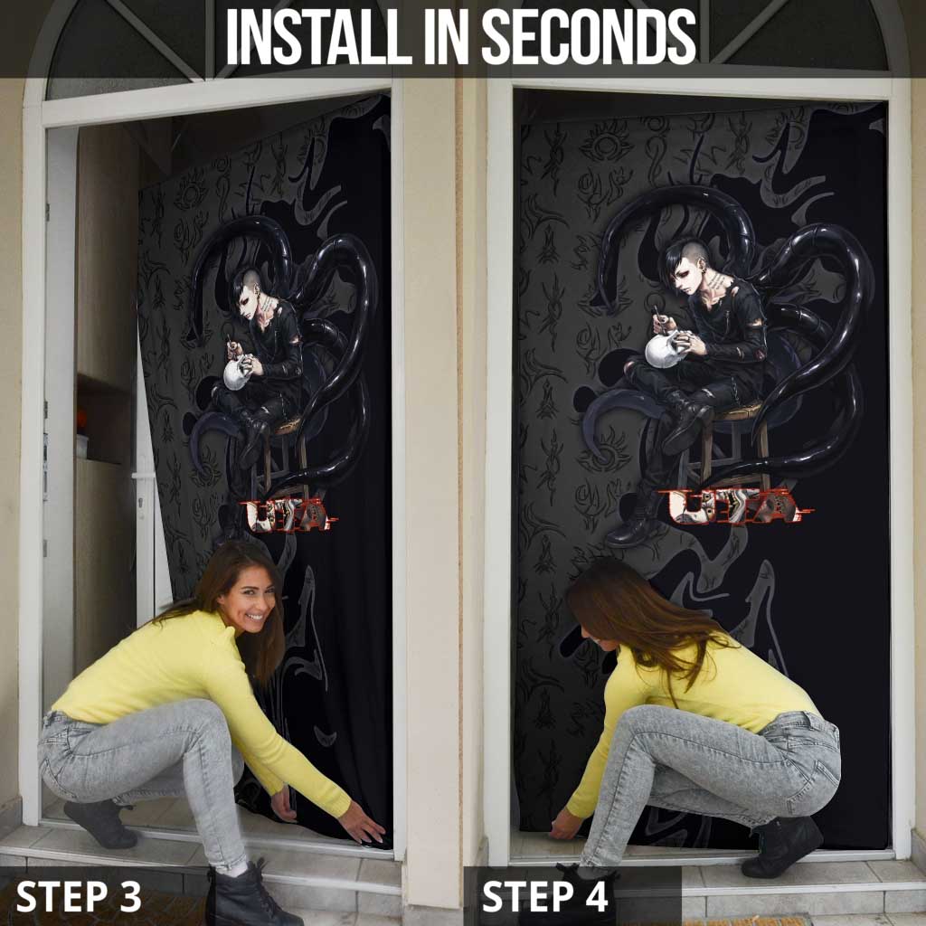 Uta Tokyo Ghoul Door Cover Dark Urban Tattoo Style with Oni Mask Elements