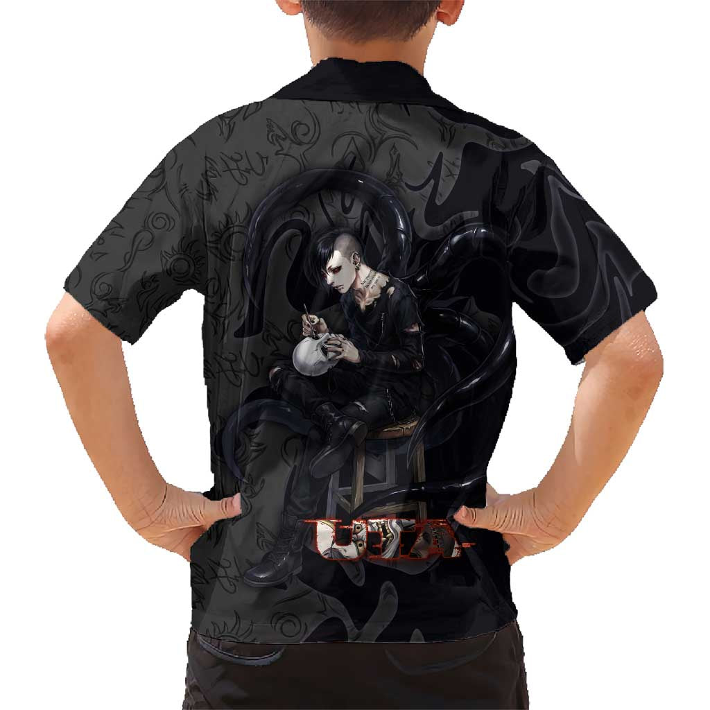 Uta Tokyo Ghoul Family Matching Long Sleeve Bodycon Dress and Hawaiian Shirt Dark Urban Tattoo Style with Oni Mask Elements