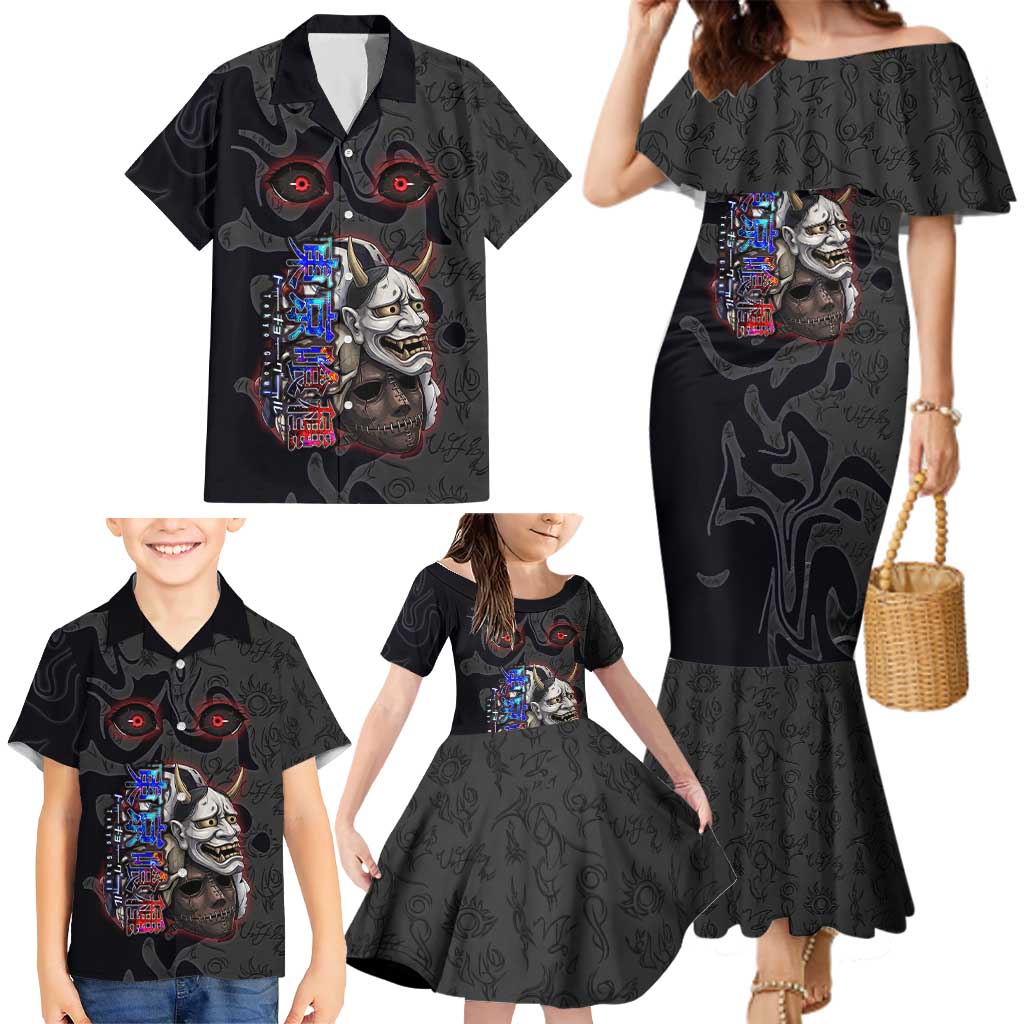 Uta Tokyo Ghoul Family Matching Mermaid Dress and Hawaiian Shirt Dark Urban Tattoo Style with Oni Mask Elements
