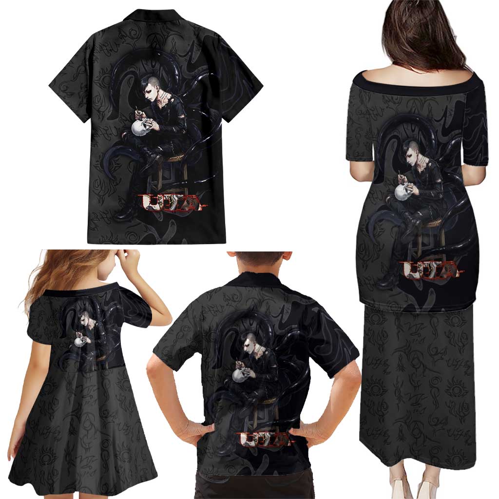 Uta Tokyo Ghoul Family Matching Puletasi and Hawaiian Shirt Dark Urban Tattoo Style with Oni Mask Elements
