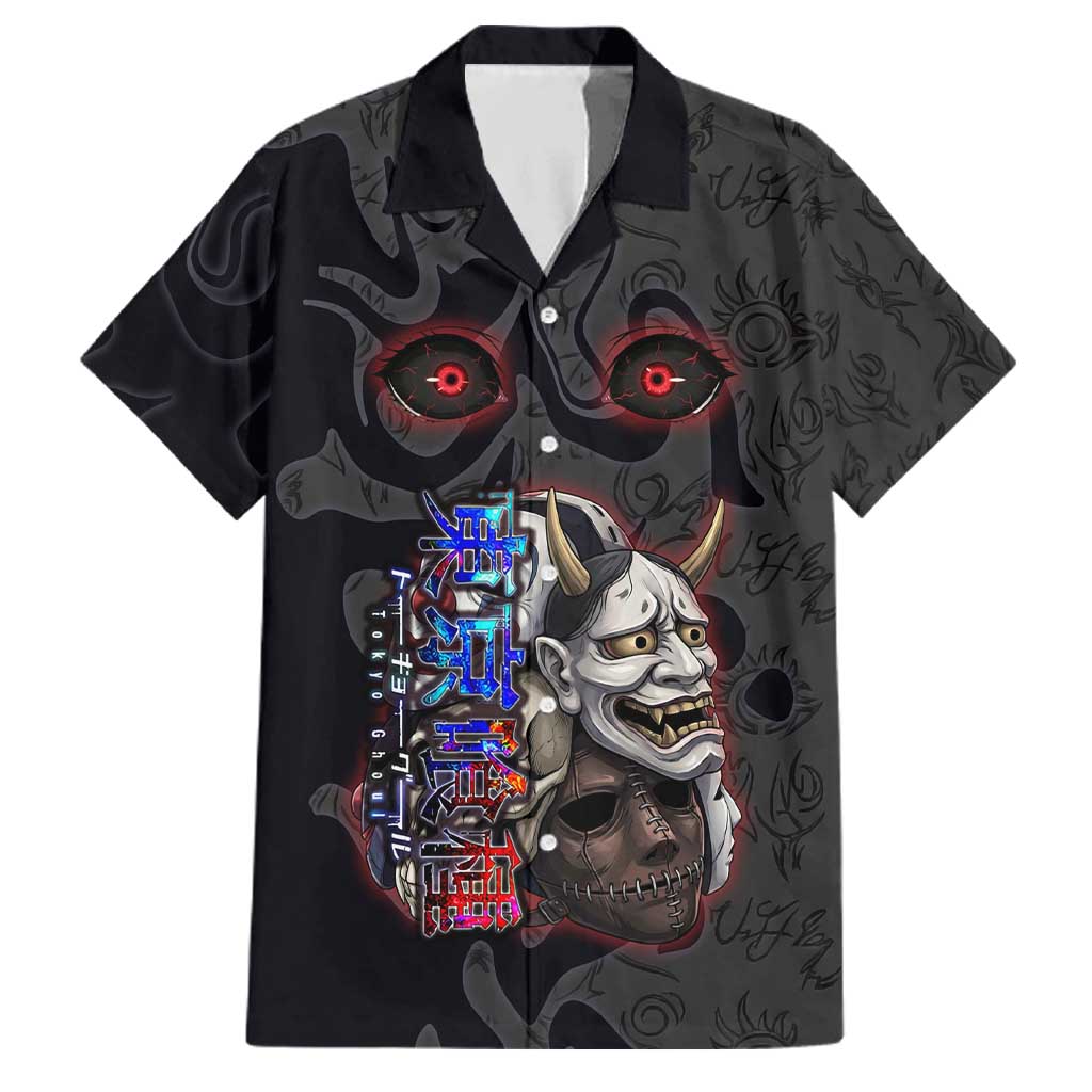 Uta Tokyo Ghoul Family Matching Tank Maxi Dress and Hawaiian Shirt Dark Urban Tattoo Style with Oni Mask Elements