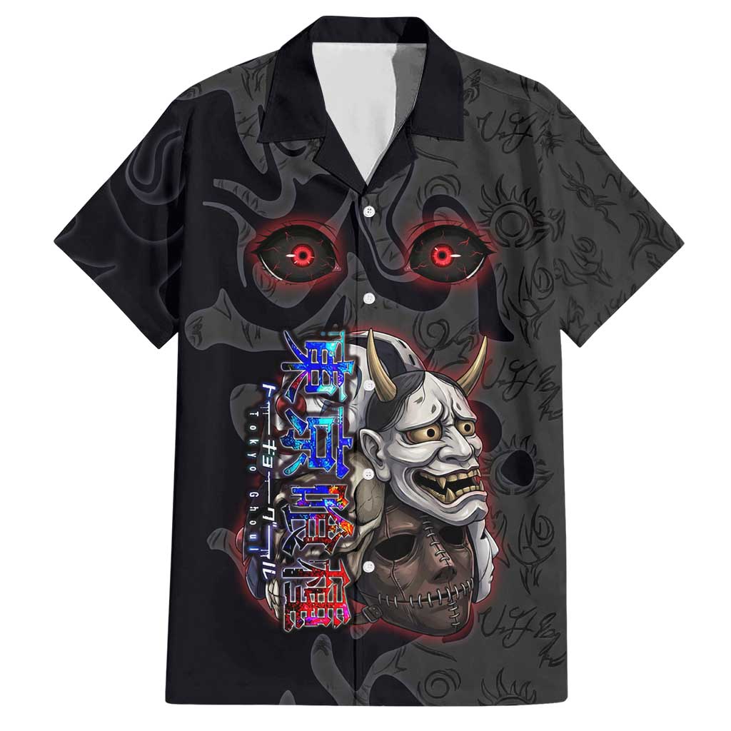 Uta Tokyo Ghoul Hawaiian Shirt Dark Urban Tattoo Style with Oni Mask Elements