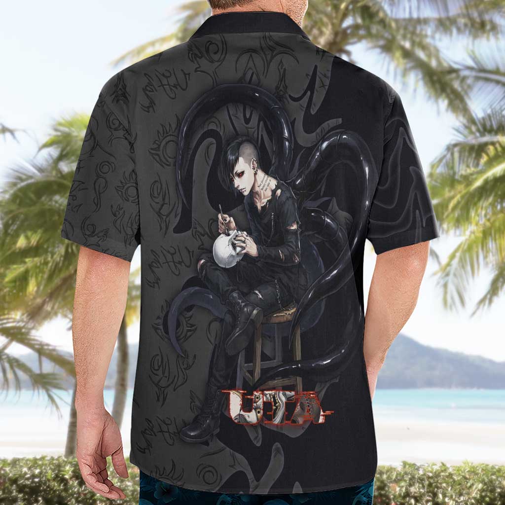 Uta Tokyo Ghoul Hawaiian Shirt Dark Urban Tattoo Style with Oni Mask Elements