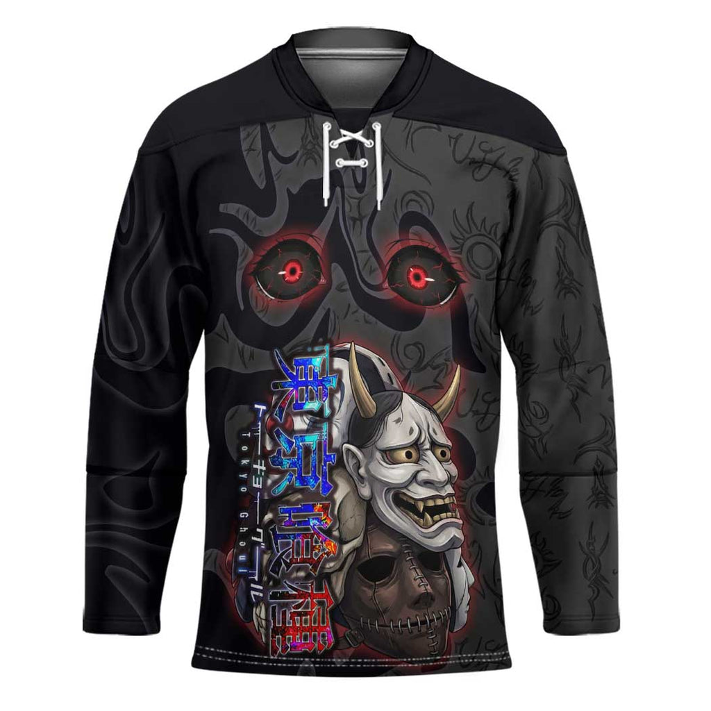 Uta Tokyo Ghoul Hockey Jersey Dark Urban Tattoo Style with Oni Mask Elements