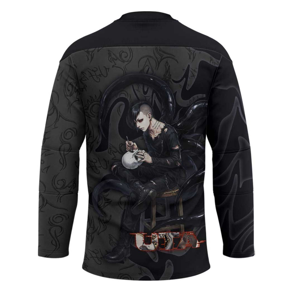 Uta Tokyo Ghoul Hockey Jersey Dark Urban Tattoo Style with Oni Mask Elements