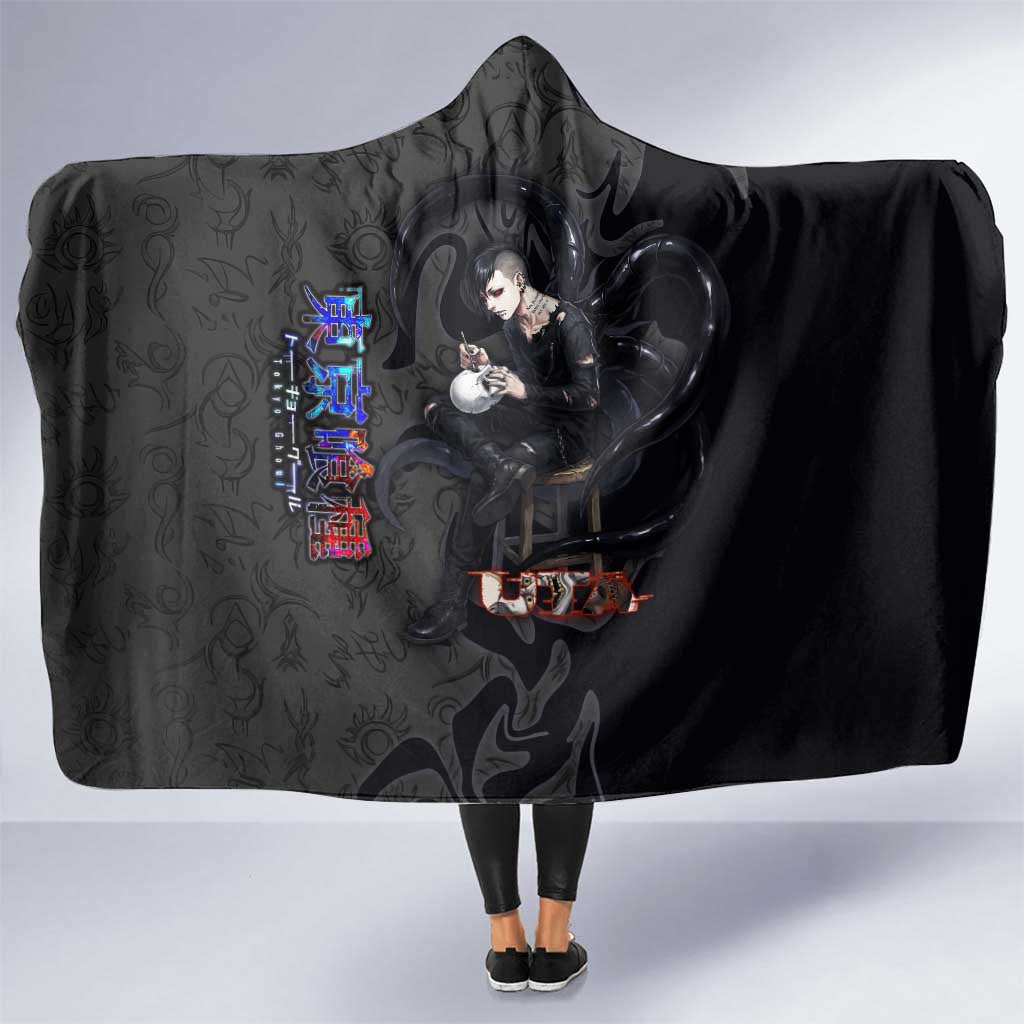Uta Tokyo Ghoul Hooded Blanket Dark Urban Tattoo Style with Oni Mask Elements