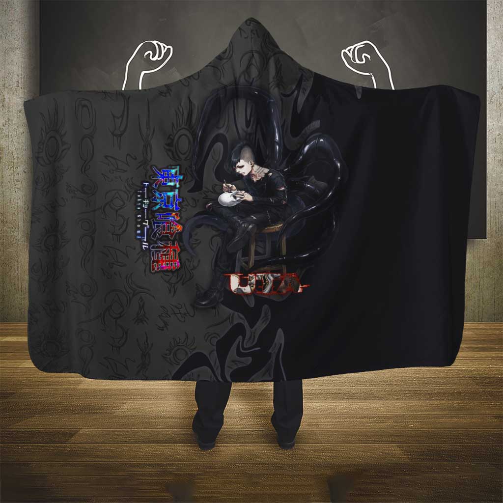 Uta Tokyo Ghoul Hooded Blanket Dark Urban Tattoo Style with Oni Mask Elements