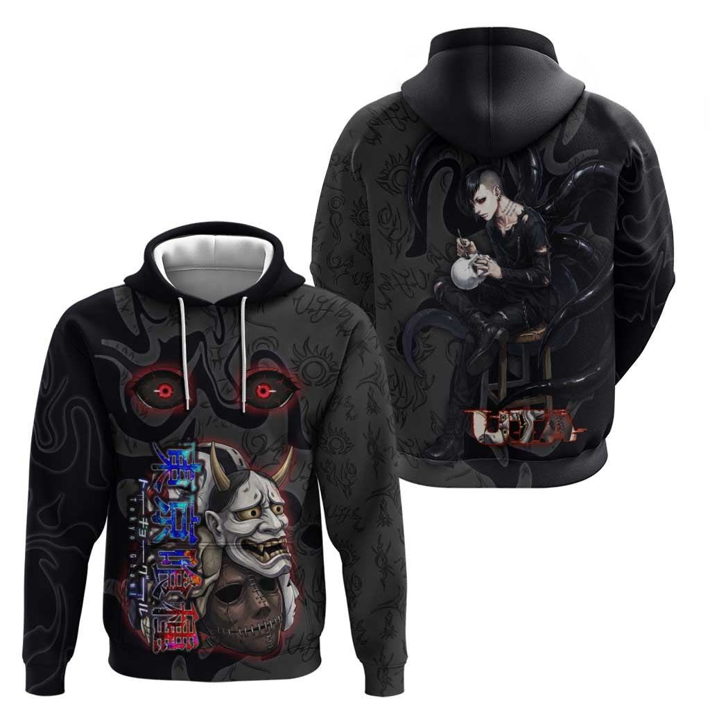 Uta Tokyo Ghoul Hoodie Dark Urban Tattoo Style with Oni Mask Elements