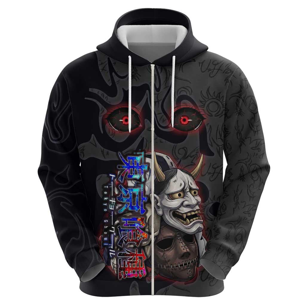 Uta Tokyo Ghoul Hoodie Dark Urban Tattoo Style with Oni Mask Elements