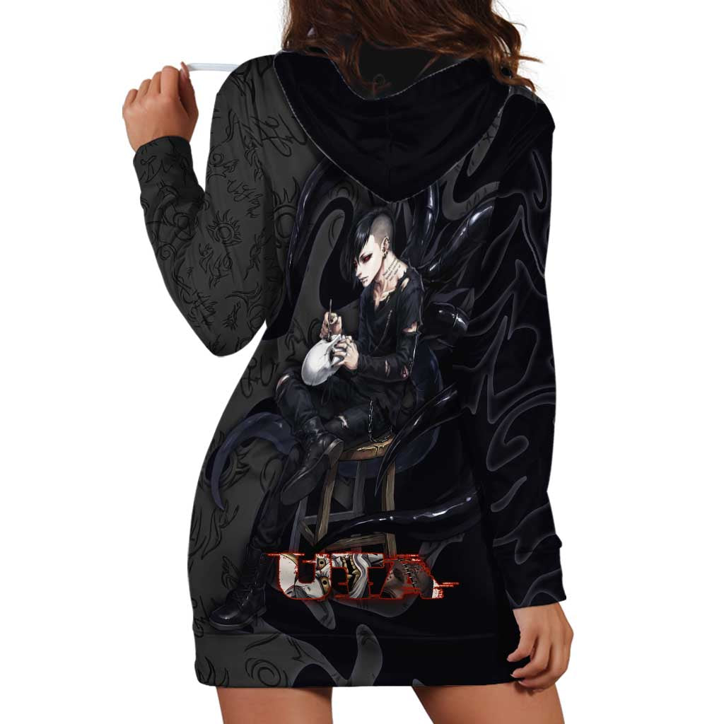 Uta Tokyo Ghoul Hoodie Dress Dark Urban Tattoo Style with Oni Mask Elements