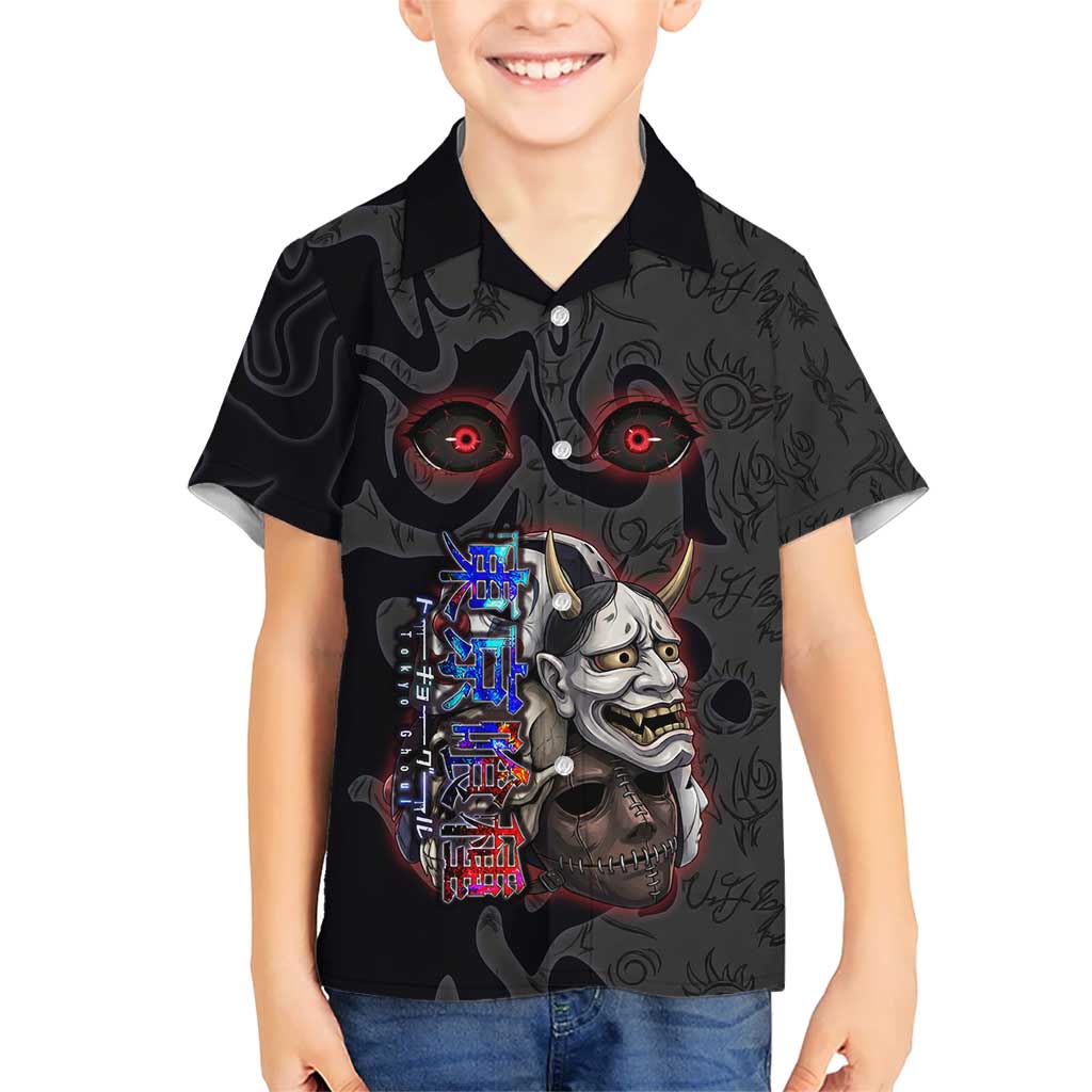 Uta Tokyo Ghoul Kid Hawaiian Shirt Dark Urban Tattoo Style with Oni Mask Elements
