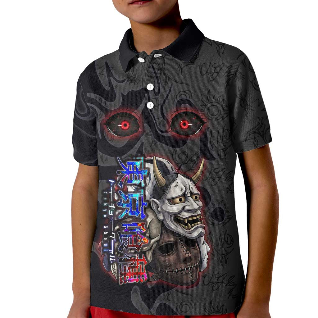 Uta Tokyo Ghoul Kid Polo Shirt Dark Urban Tattoo Style with Oni Mask Elements
