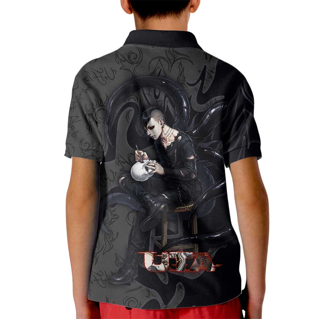 Uta Tokyo Ghoul Kid Polo Shirt Dark Urban Tattoo Style with Oni Mask Elements