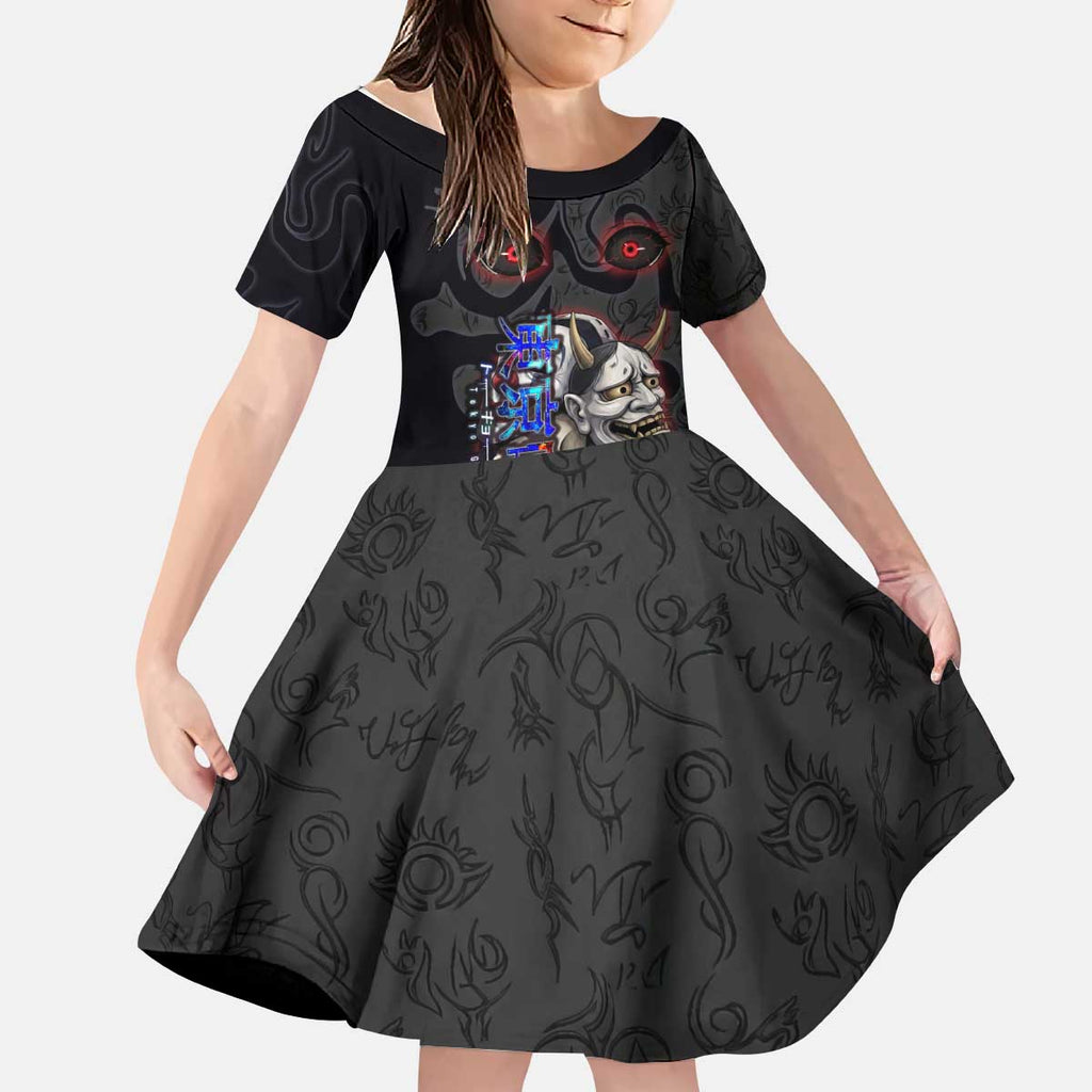 Uta Tokyo Ghoul Kid Short Sleeve Dress Dark Urban Tattoo Style with Oni Mask Elements