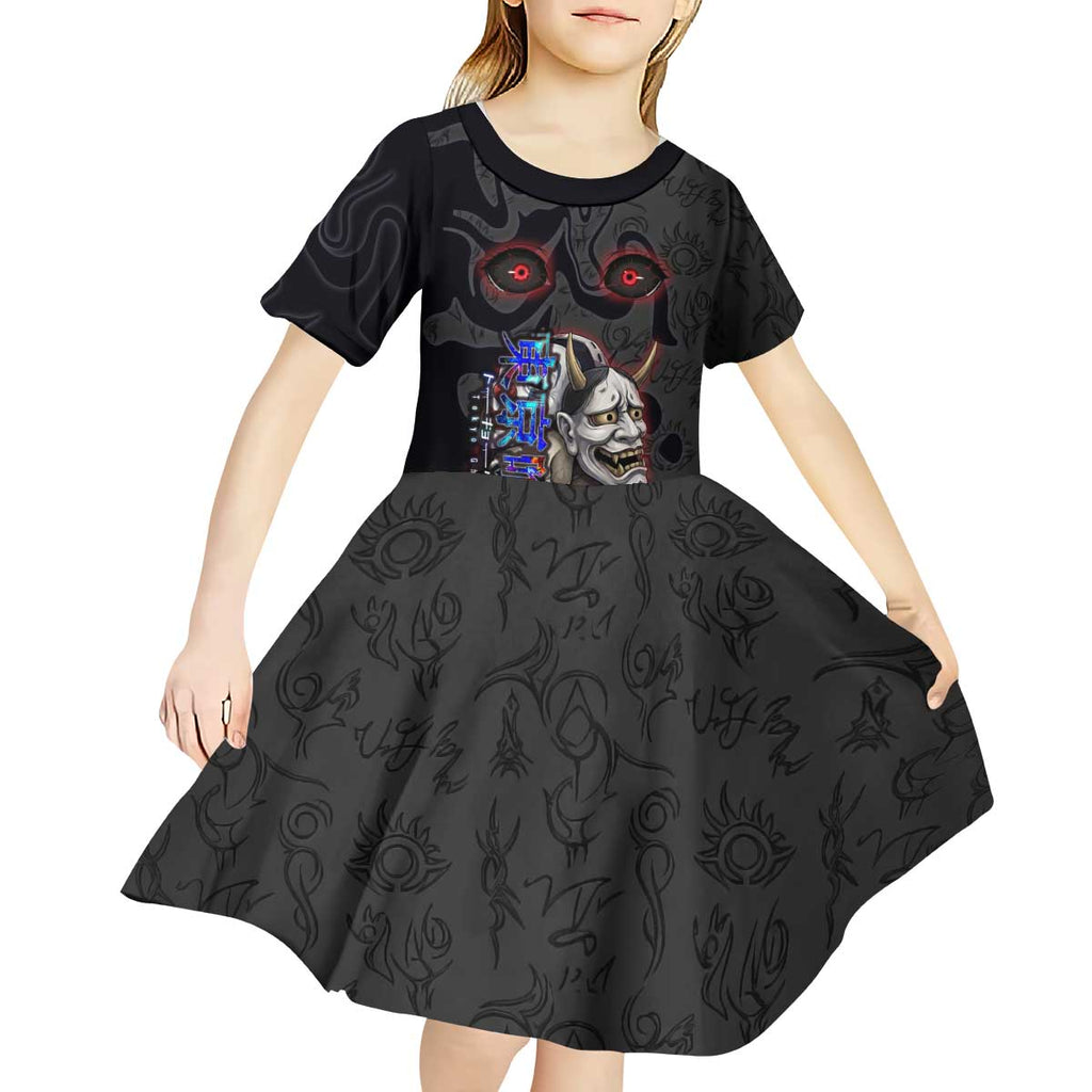 Uta Tokyo Ghoul Kid Short Sleeve Dress Dark Urban Tattoo Style with Oni Mask Elements