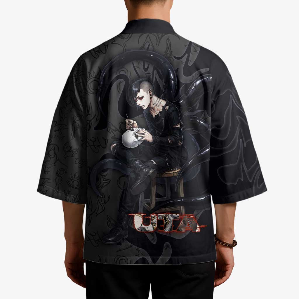 Uta Tokyo Ghoul Kimono Dark Urban Tattoo Style with Oni Mask Elements