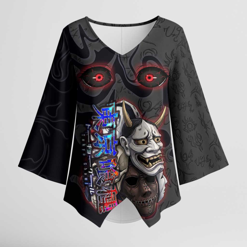 Uta Tokyo Ghoul Kimono Sleeve Blouse Dark Urban Tattoo Style with Oni Mask Elements
