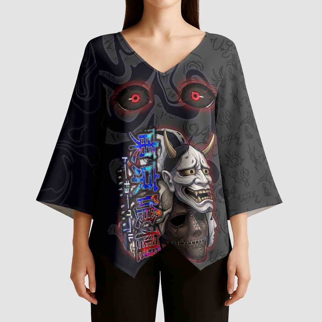 Uta Tokyo Ghoul Kimono Sleeve Blouse Dark Urban Tattoo Style with Oni Mask Elements