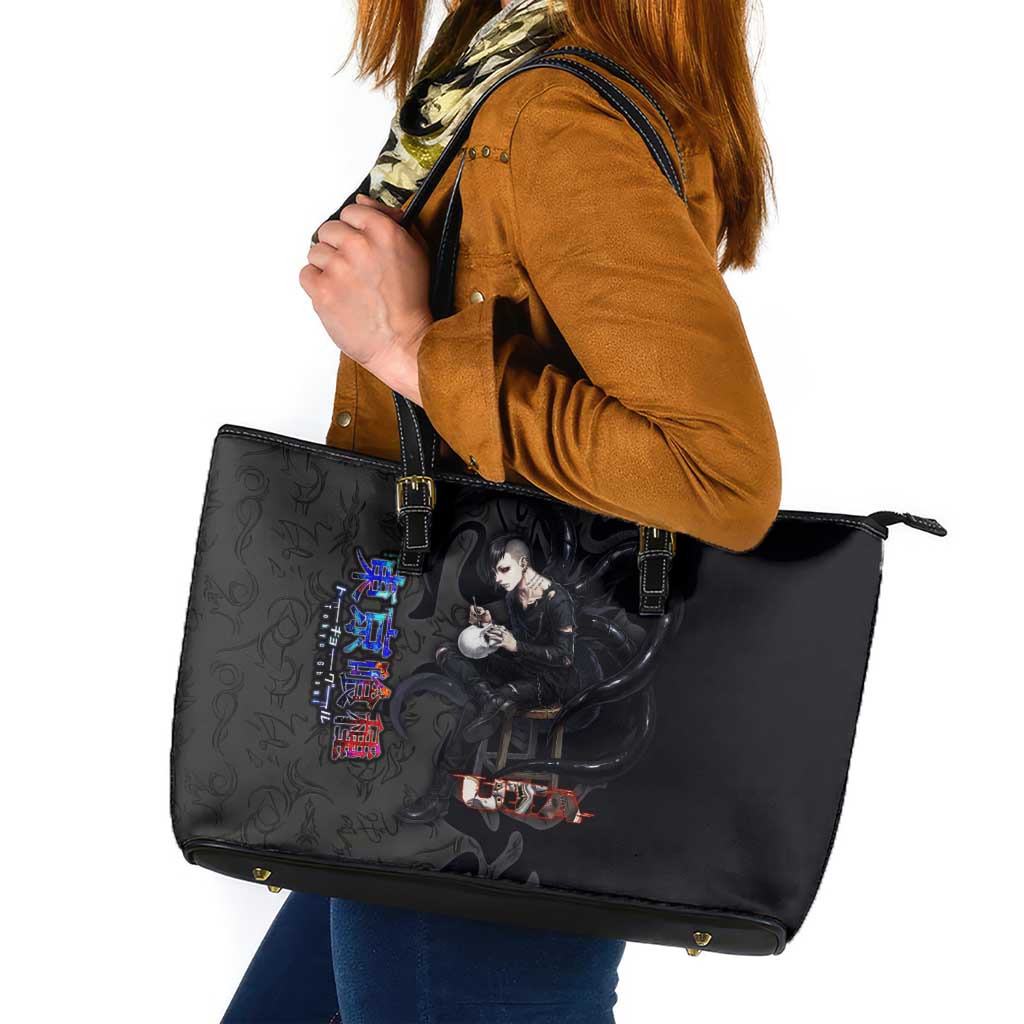 Uta Tokyo Ghoul Leather Tote Bag Dark Urban Tattoo Style with Oni Mask Elements