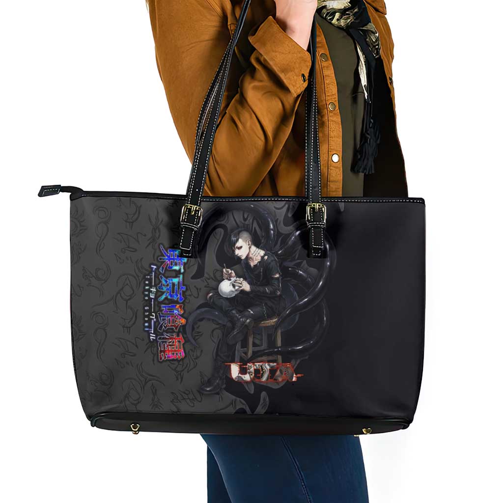 Uta Tokyo Ghoul Leather Tote Bag Dark Urban Tattoo Style with Oni Mask Elements