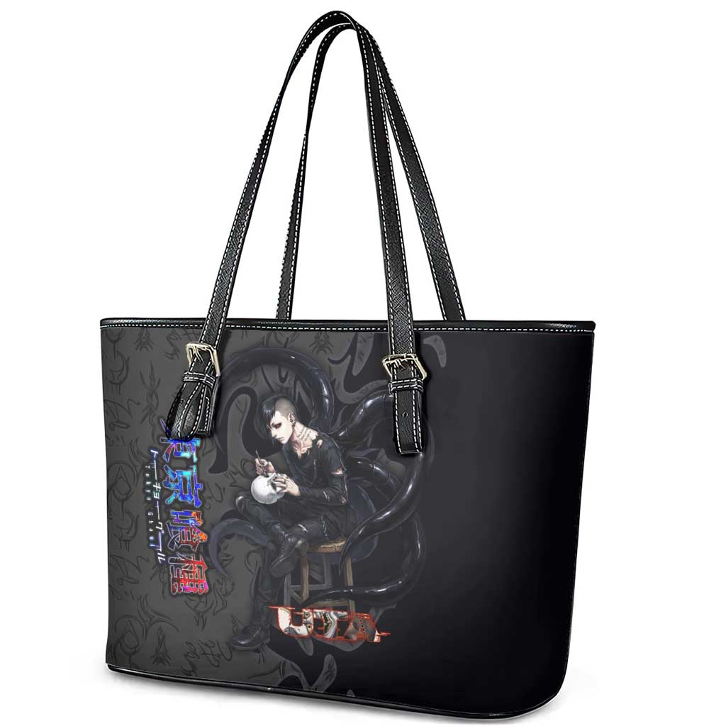 Uta Tokyo Ghoul Leather Tote Bag Dark Urban Tattoo Style with Oni Mask Elements
