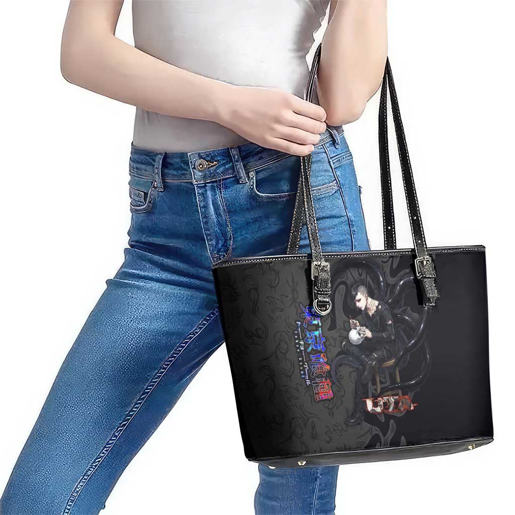 Uta Tokyo Ghoul Leather Tote Bag Dark Urban Tattoo Style with Oni Mask Elements