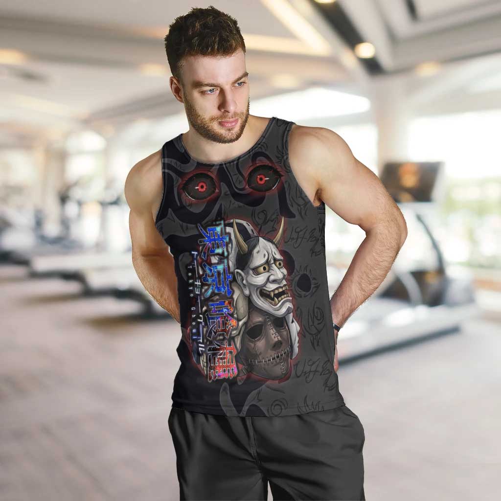 Uta Tokyo Ghoul Men Tank Top Dark Urban Tattoo Style with Oni Mask Elements