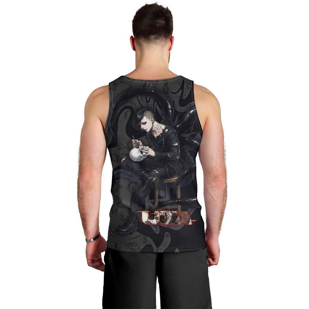 Uta Tokyo Ghoul Men Tank Top Dark Urban Tattoo Style with Oni Mask Elements