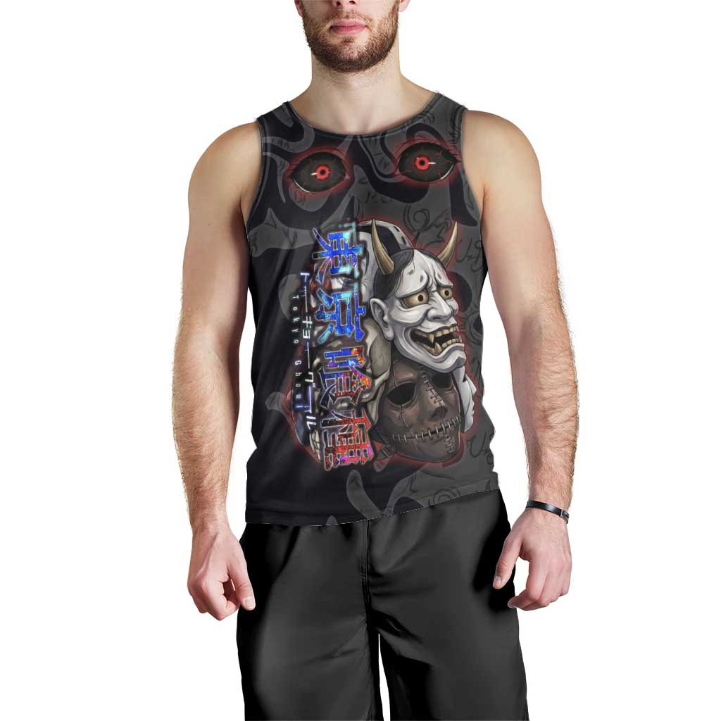 Uta Tokyo Ghoul Men Tank Top Dark Urban Tattoo Style with Oni Mask Elements