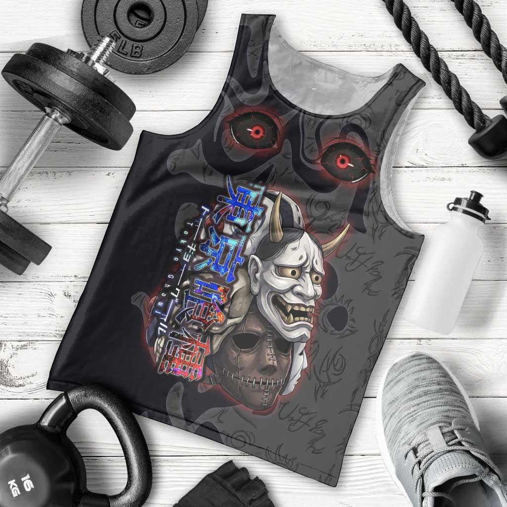 Uta Tokyo Ghoul Men Tank Top Dark Urban Tattoo Style with Oni Mask Elements