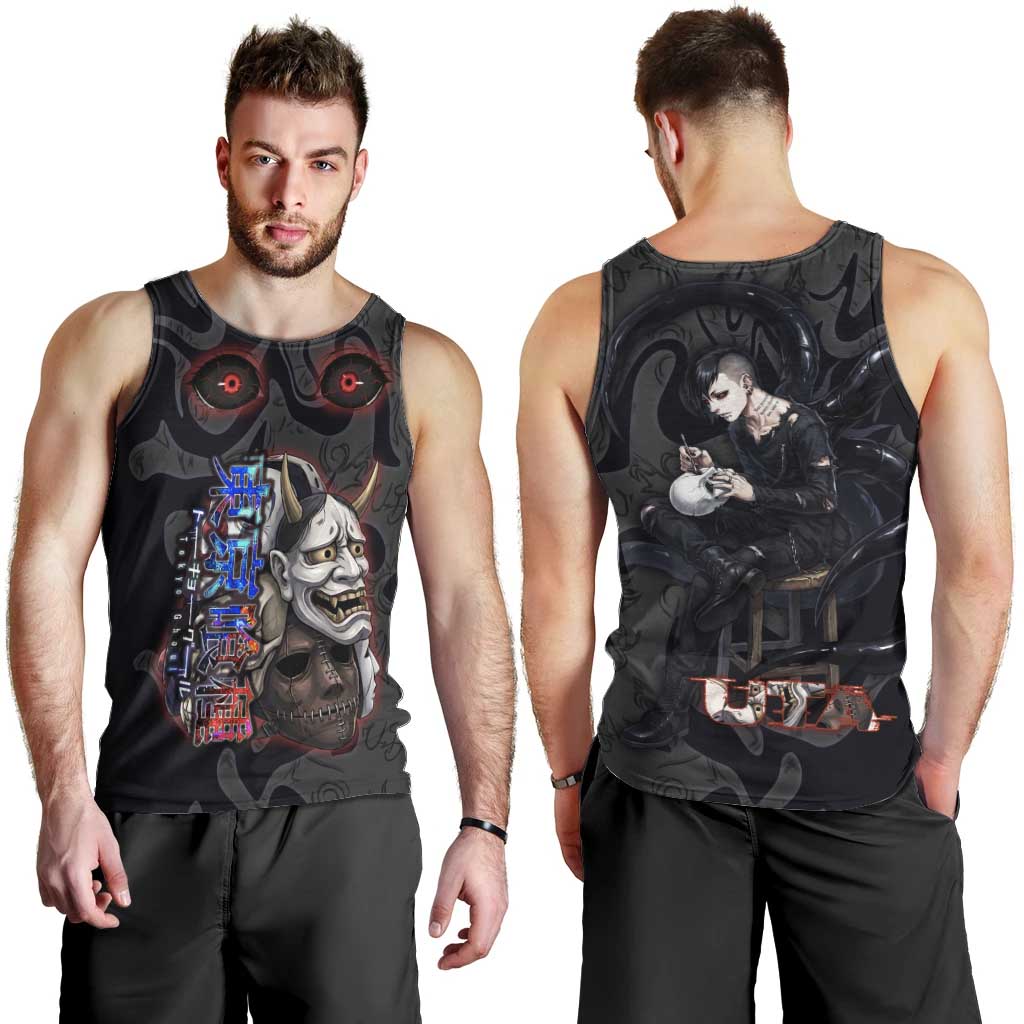 Uta Tokyo Ghoul Men Tank Top Dark Urban Tattoo Style with Oni Mask Elements
