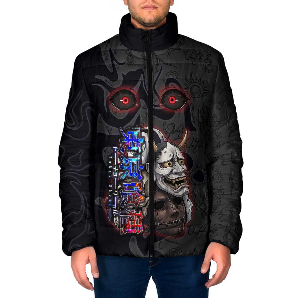 Uta Tokyo Ghoul Padded Jacket Dark Urban Tattoo Style with Oni Mask Elements