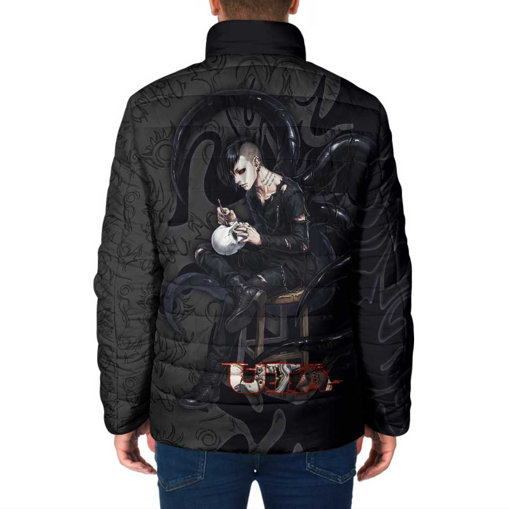 Uta Tokyo Ghoul Padded Jacket Dark Urban Tattoo Style with Oni Mask Elements
