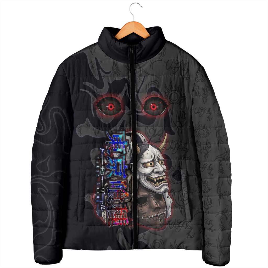 Uta Tokyo Ghoul Padded Jacket Dark Urban Tattoo Style with Oni Mask Elements