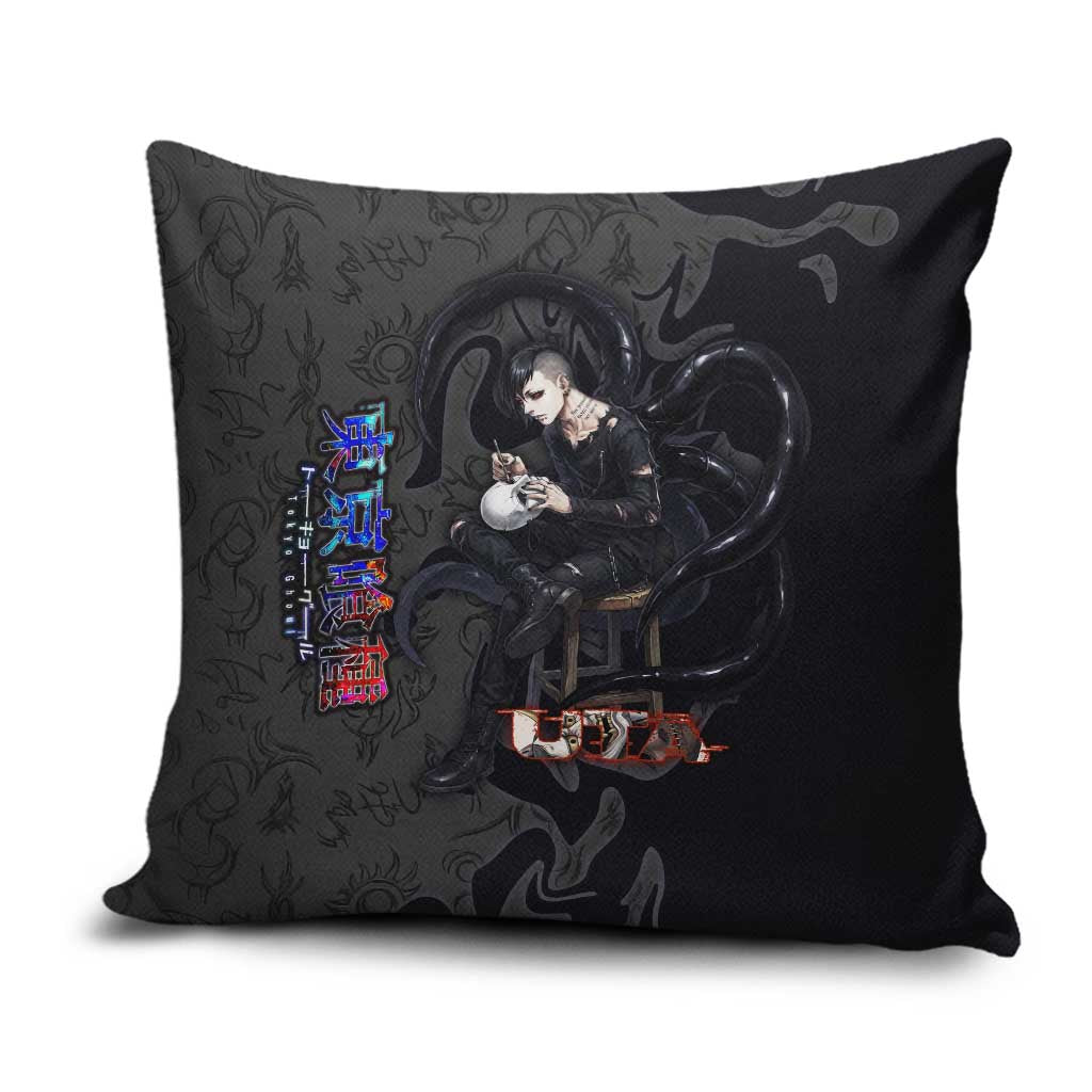 Uta Tokyo Ghoul Pillow Cover Dark Urban Tattoo Style with Oni Mask Elements
