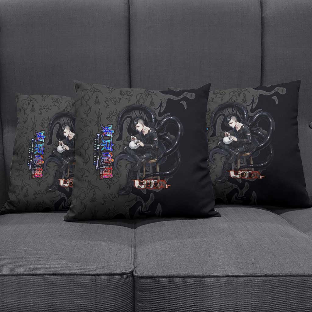 Uta Tokyo Ghoul Pillow Cover Dark Urban Tattoo Style with Oni Mask Elements