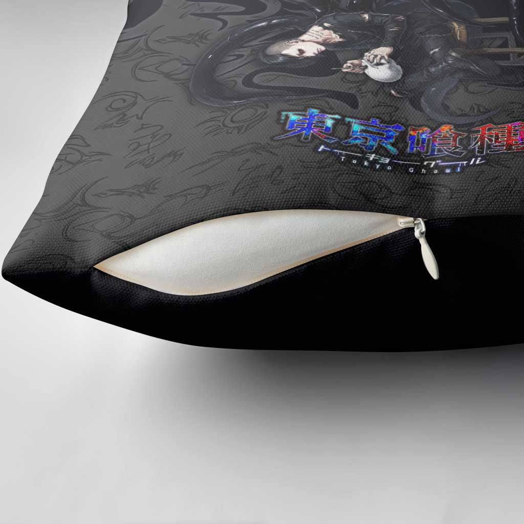Uta Tokyo Ghoul Pillow Cover Dark Urban Tattoo Style with Oni Mask Elements