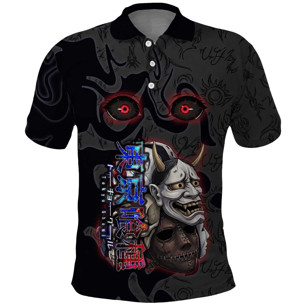 Uta Tokyo Ghoul Polo Shirt Dark Urban Tattoo Style with Oni Mask Elements
