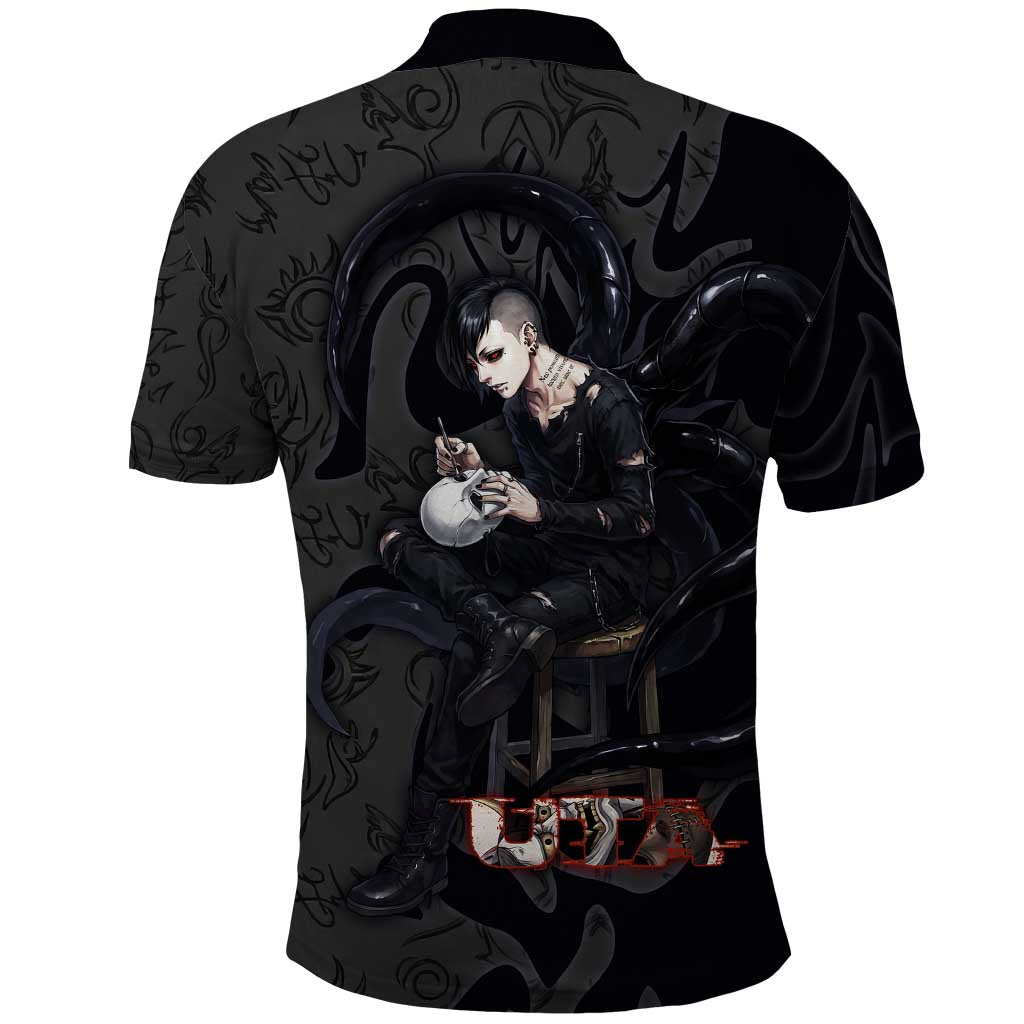 Uta Tokyo Ghoul Polo Shirt Dark Urban Tattoo Style with Oni Mask Elements