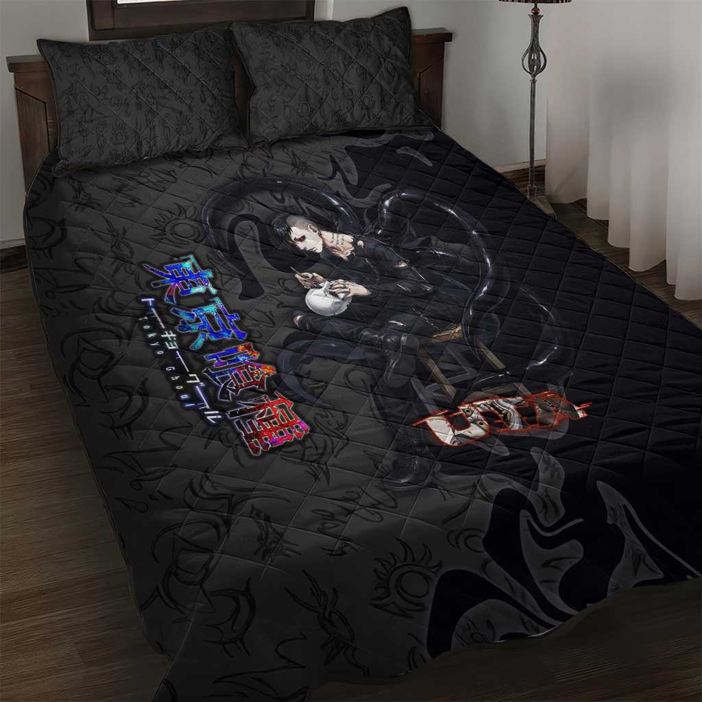 Uta Tokyo Ghoul Quilt Bed Set Dark Urban Tattoo Style with Oni Mask Elements