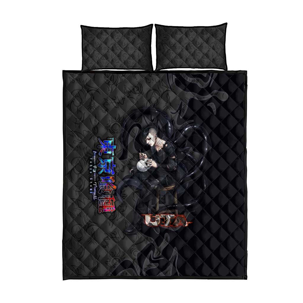 Uta Tokyo Ghoul Quilt Bed Set Dark Urban Tattoo Style with Oni Mask Elements