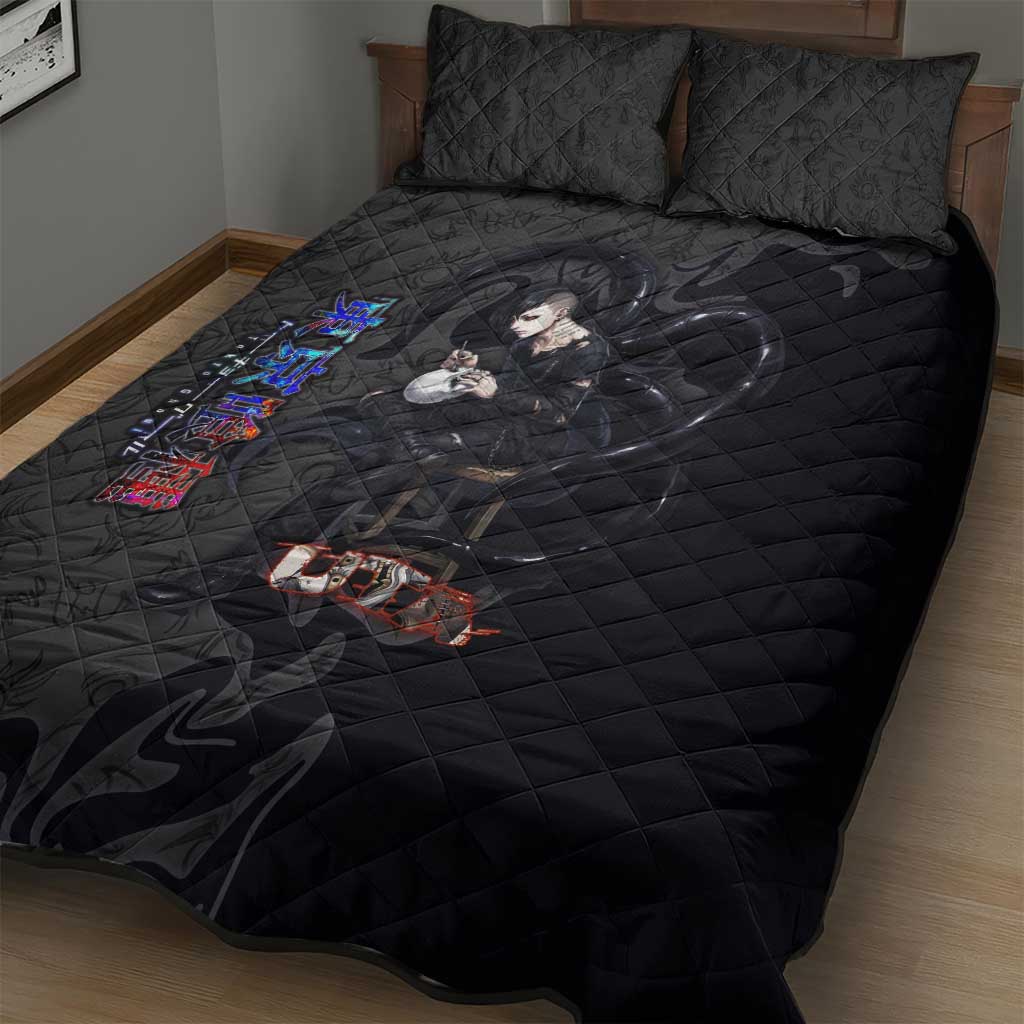 Uta Tokyo Ghoul Quilt Bed Set Dark Urban Tattoo Style with Oni Mask Elements
