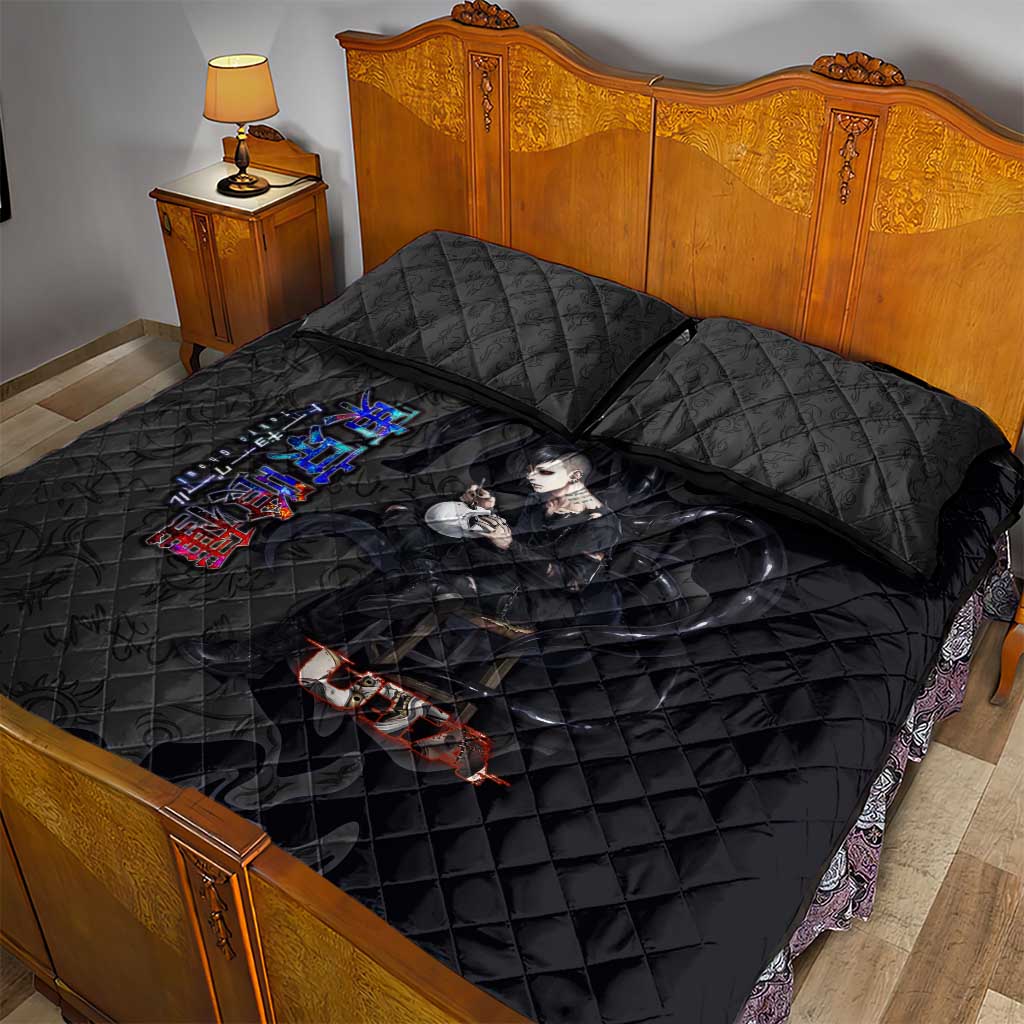 Uta Tokyo Ghoul Quilt Bed Set Dark Urban Tattoo Style with Oni Mask Elements