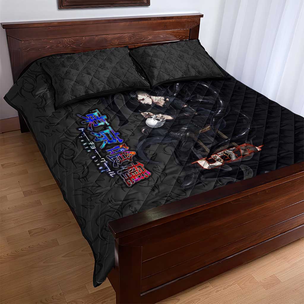 Uta Tokyo Ghoul Quilt Bed Set Dark Urban Tattoo Style with Oni Mask Elements