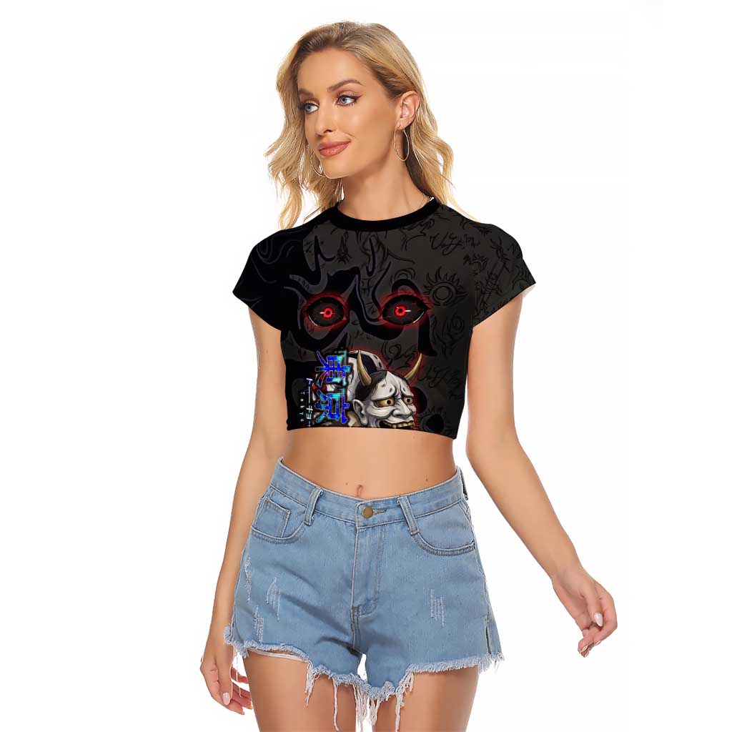 Uta Tokyo Ghoul Raglan Cropped T Shirt Dark Urban Tattoo Style with Oni Mask Elements
