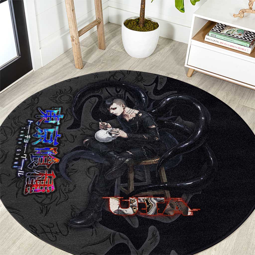 Uta Tokyo Ghoul Round Carpet Dark Urban Tattoo Style with Oni Mask Elements