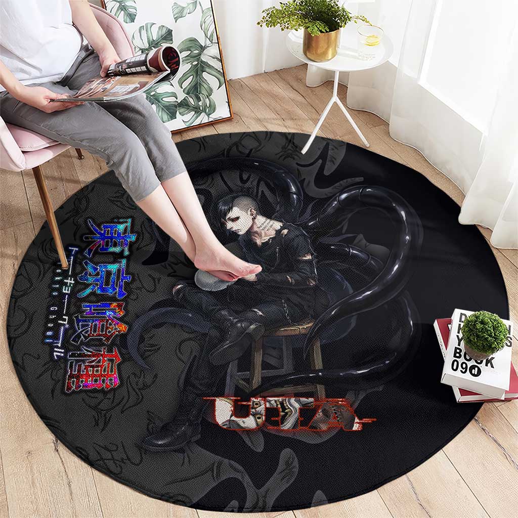Uta Tokyo Ghoul Round Carpet Dark Urban Tattoo Style with Oni Mask Elements