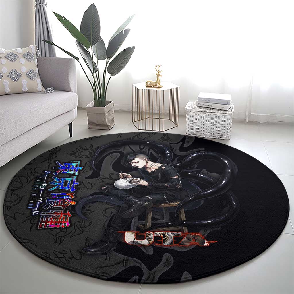 Uta Tokyo Ghoul Round Carpet Dark Urban Tattoo Style with Oni Mask Elements