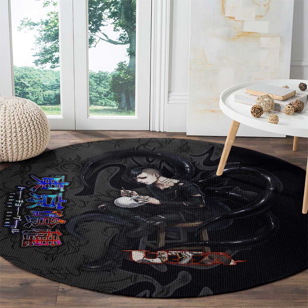 Uta Tokyo Ghoul Round Carpet Dark Urban Tattoo Style with Oni Mask Elements